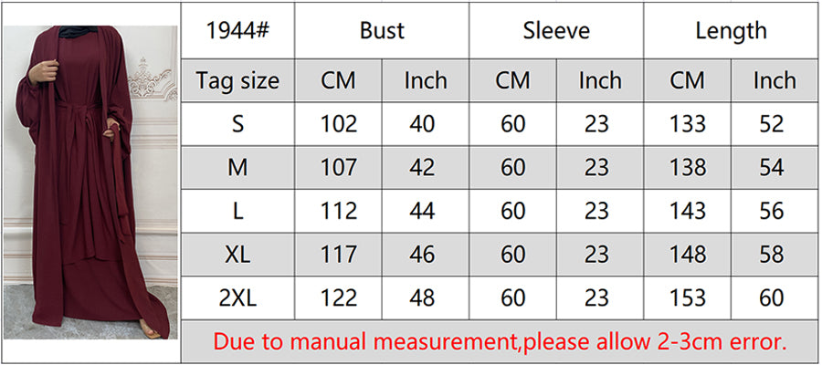 Three pieces wrap abaya dress- Canada hijab fashion Muslims - USA