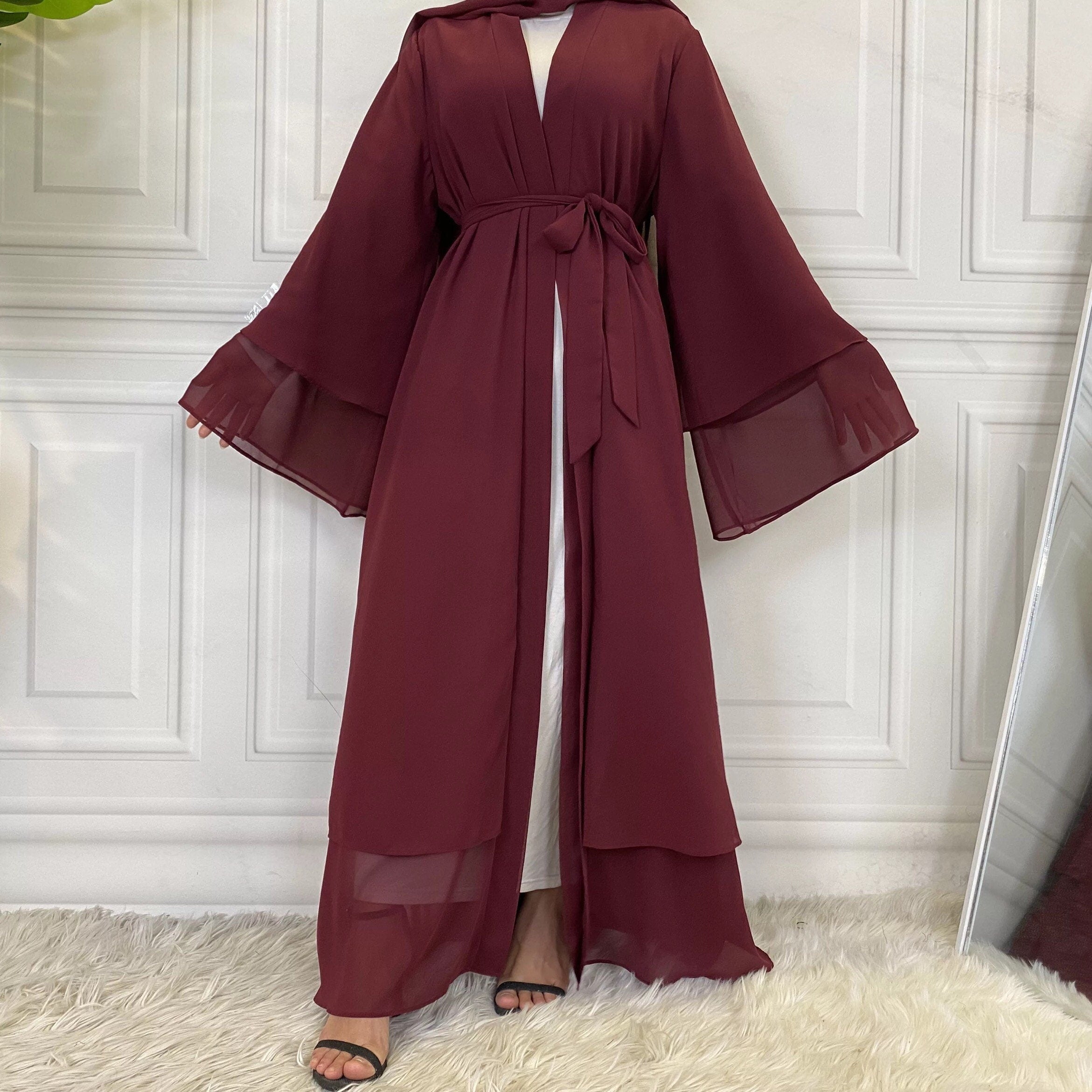 2 layers chiffon Hijab abaya with belt