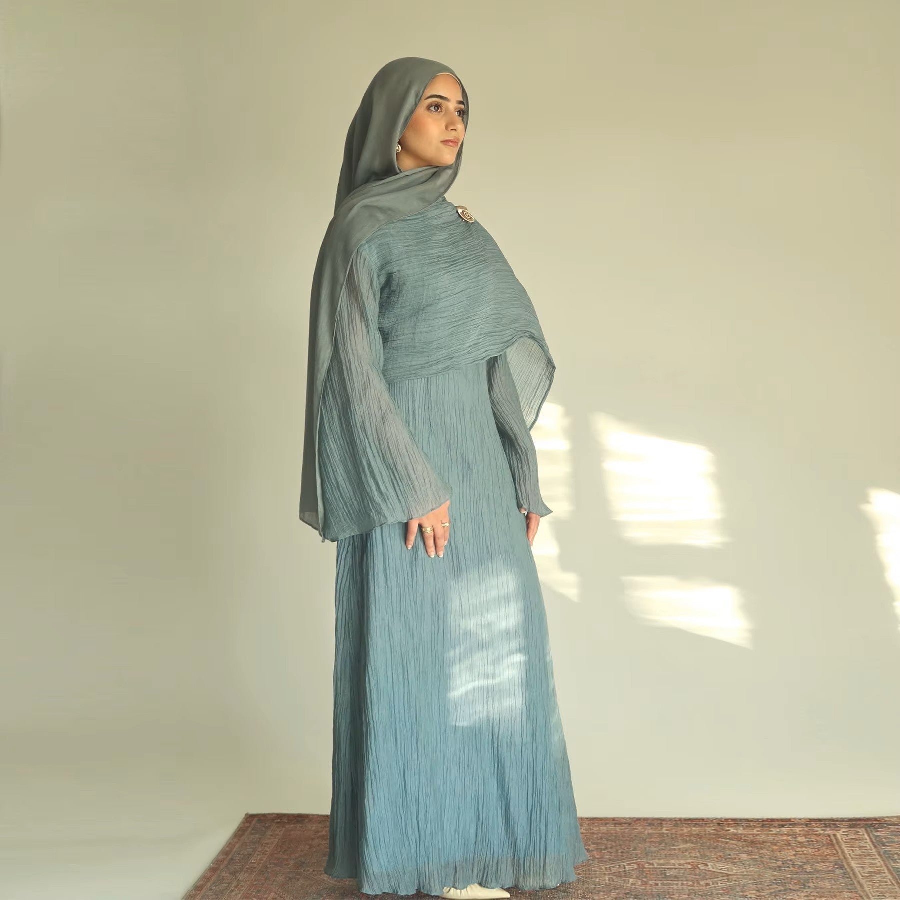 Pleated fabric Hijab dress with shawl gown - Canada Hijab - USA Hijab