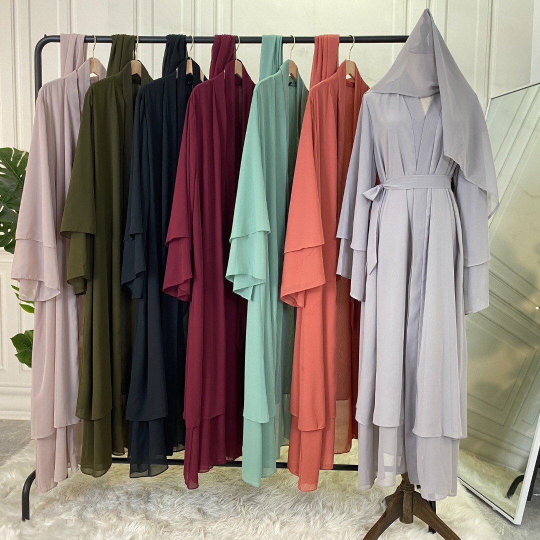 2 layers chiffon Hijab abaya with belt