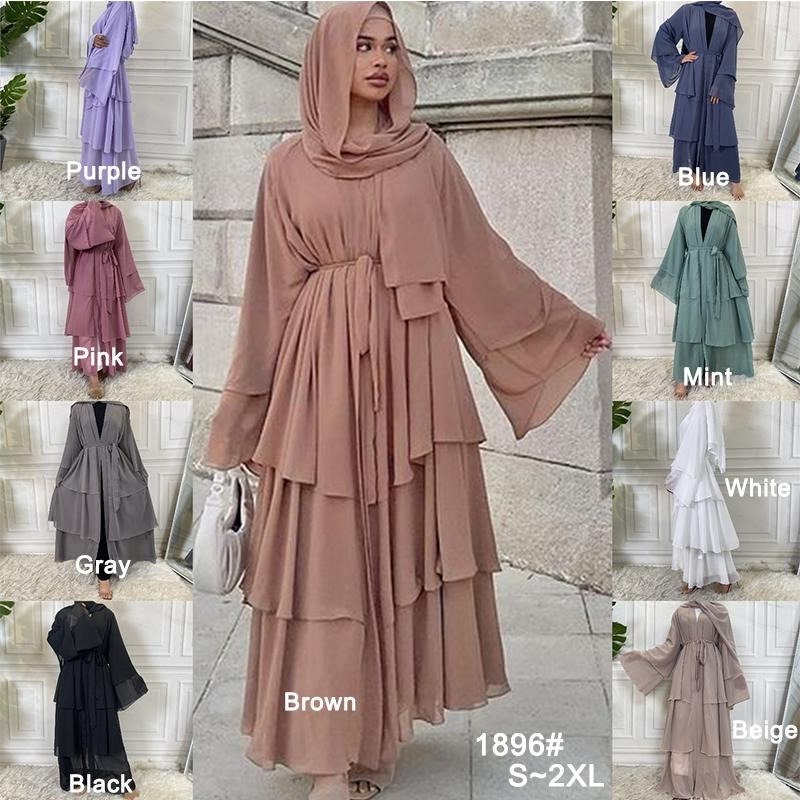 3-Piece Chiffon Layers, Inner Dress, and Coordinating Scarf