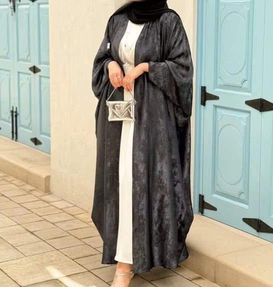 Satin pattern batwing abaya