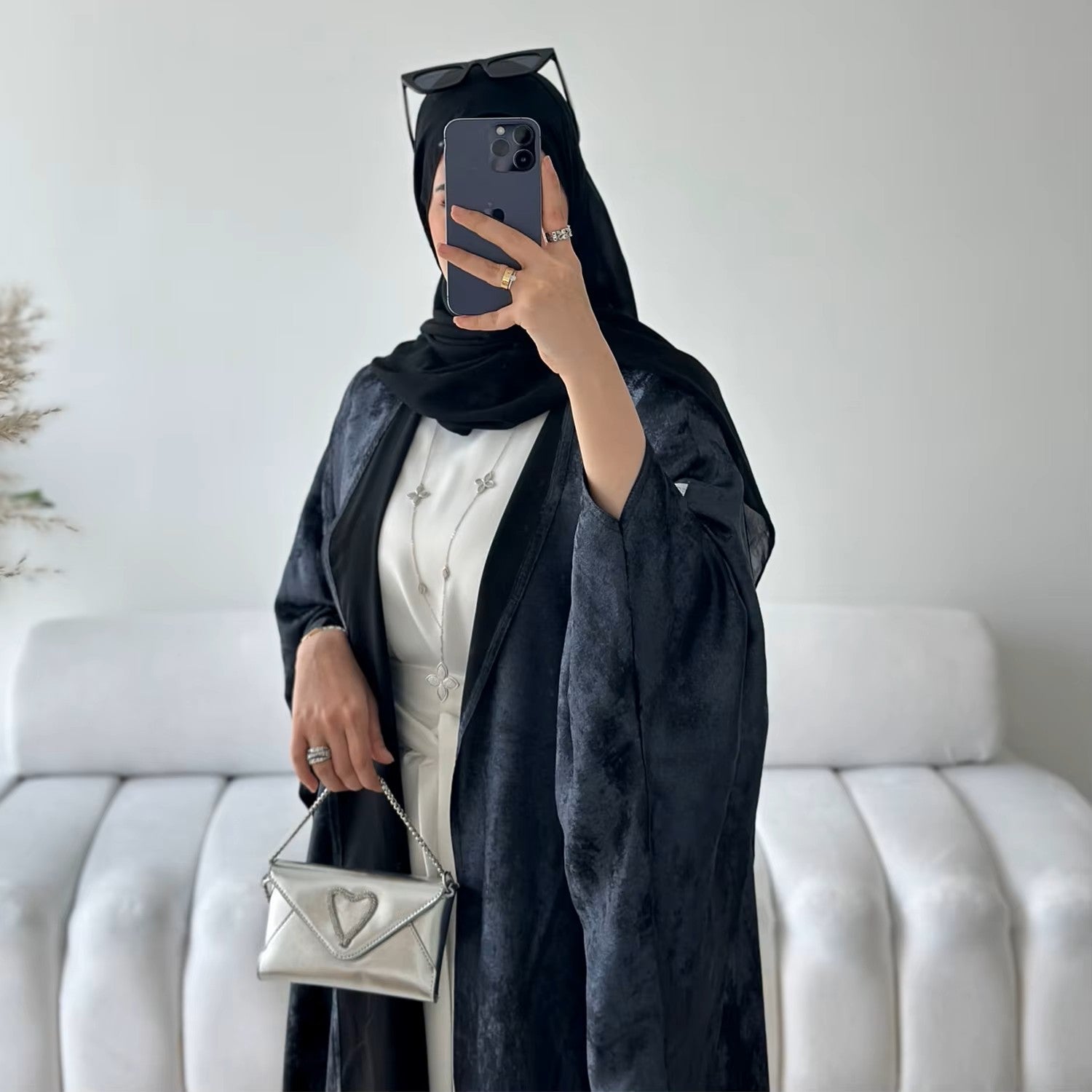 Satin pattern batwing abaya