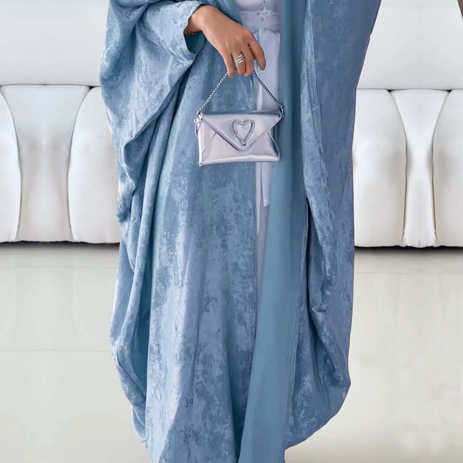 Satin pattern batwing abaya