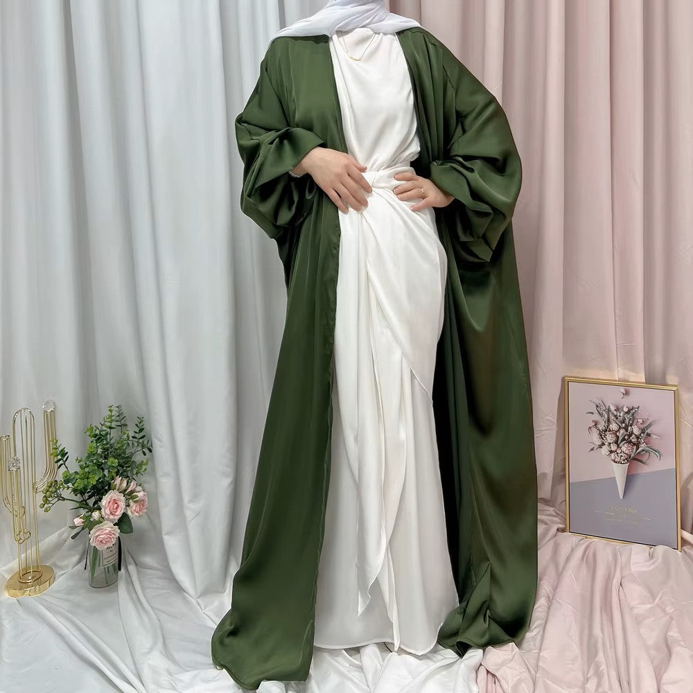 Cuffed bubble sleeves satin abaya