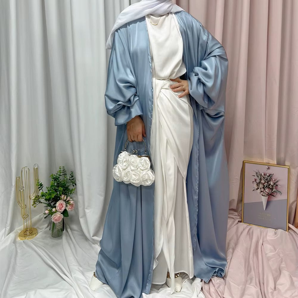 Cuffed bubble sleeves satin abaya