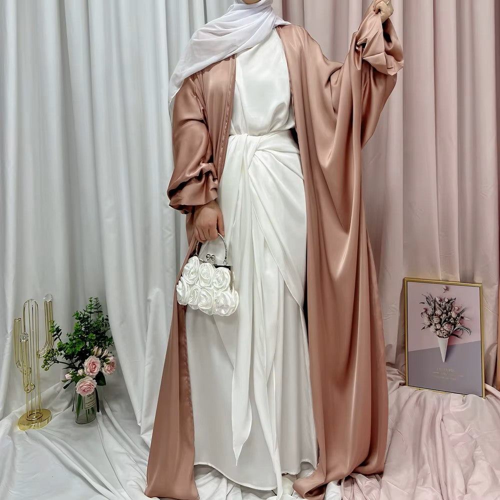 Cuffed bubble sleeves satin abaya