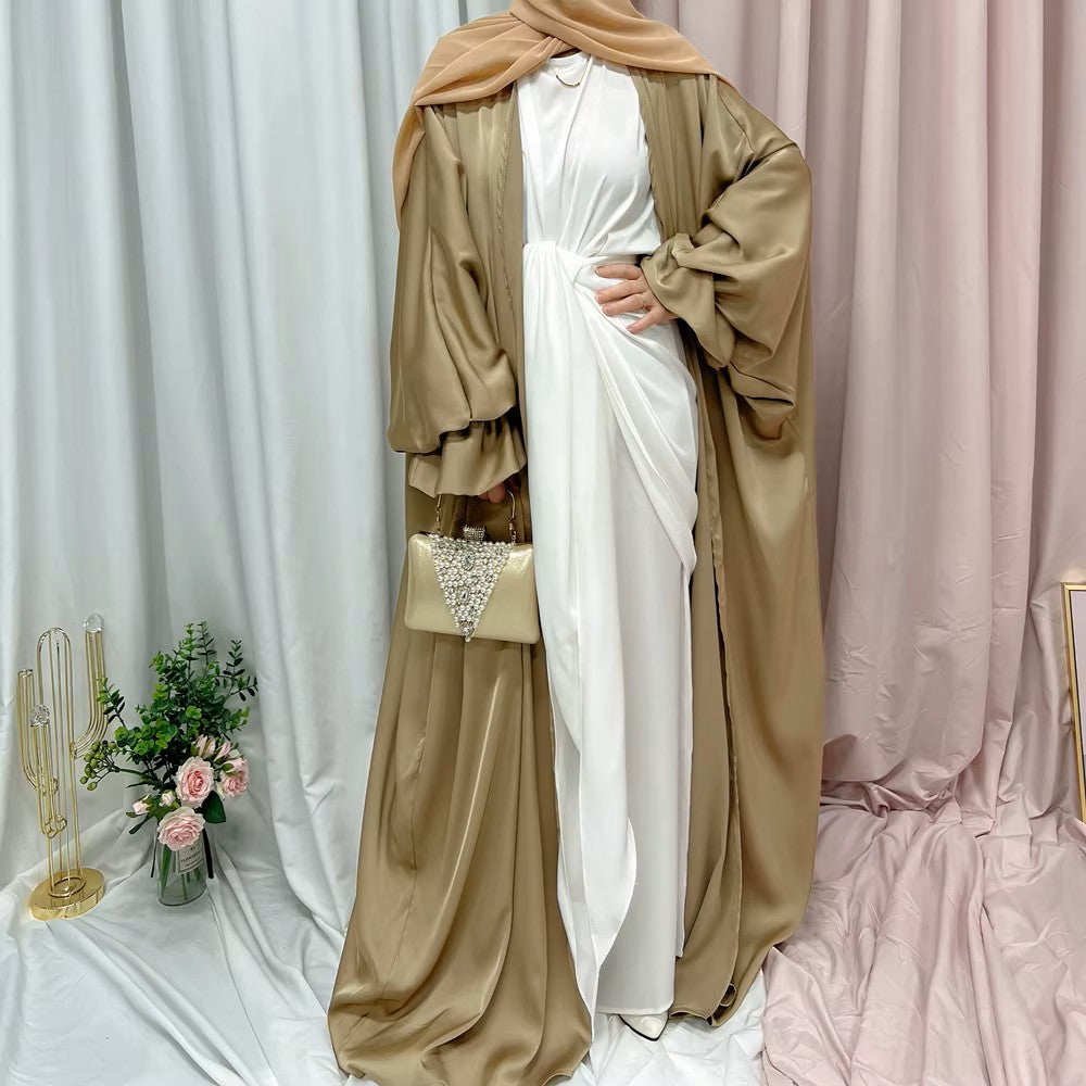 Cuffed bubble sleeves satin abaya