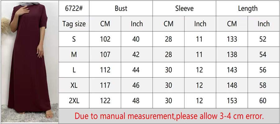 Inner abaya dress half sleeve