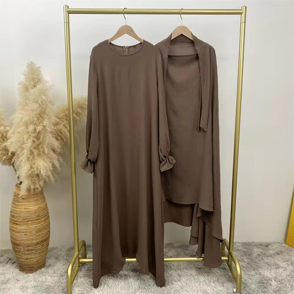Khimar abaya 2 pieces set - coffee brown