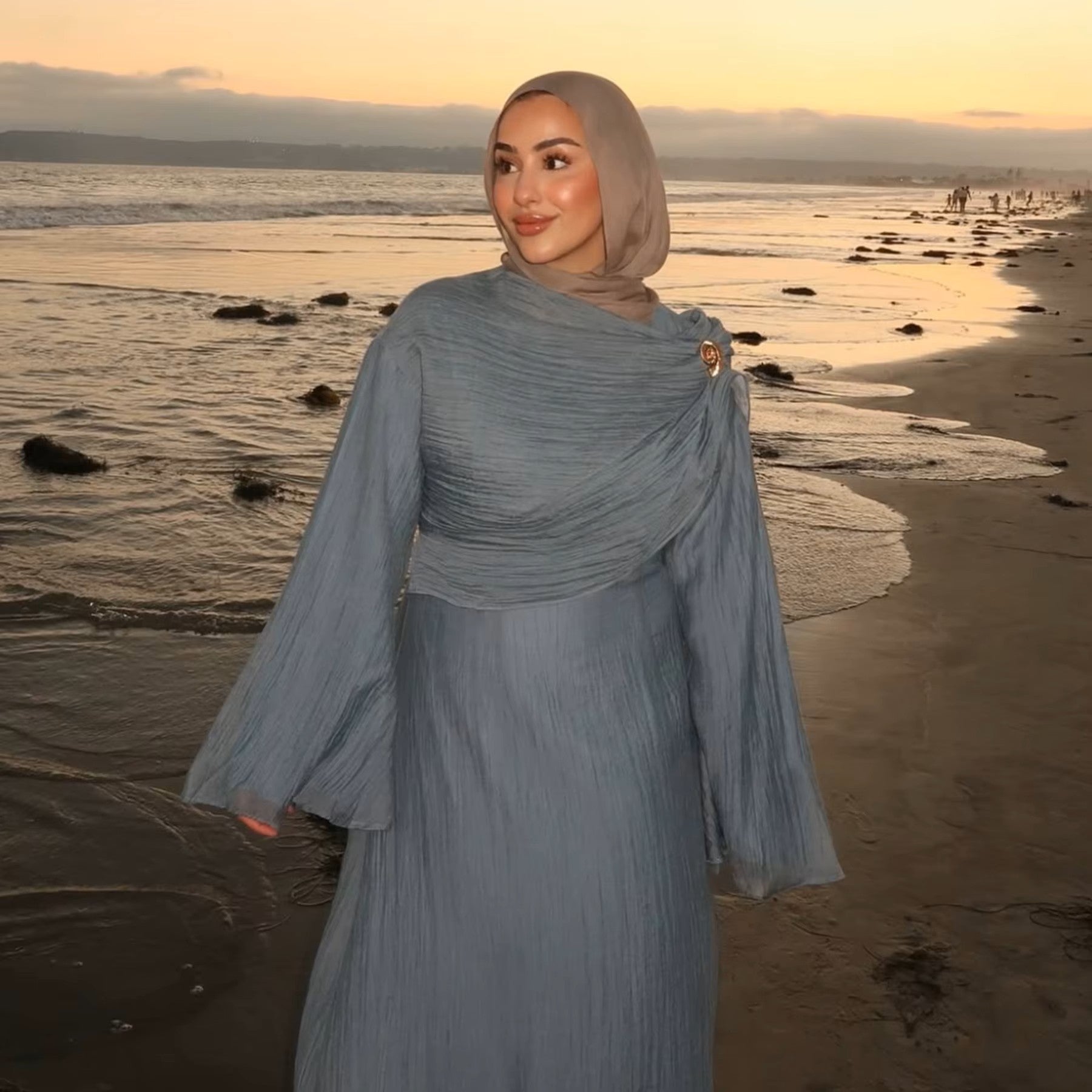 Pleated fabric Hijab dress with shawl gown - Canada Hijab - USA Hijab