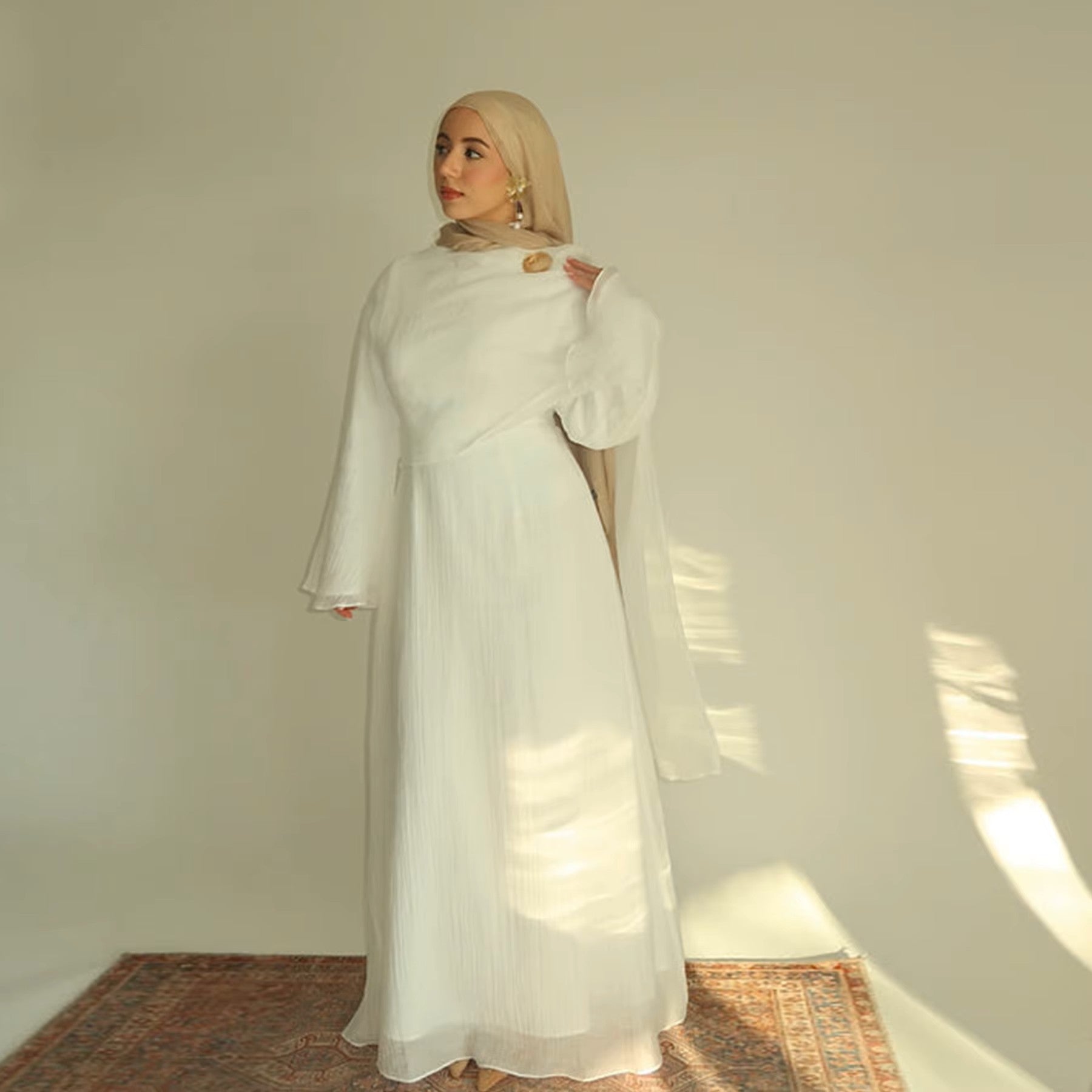 Pleated fabric Hijab dress with shawl gown - Canada Hijab - USA Hijab