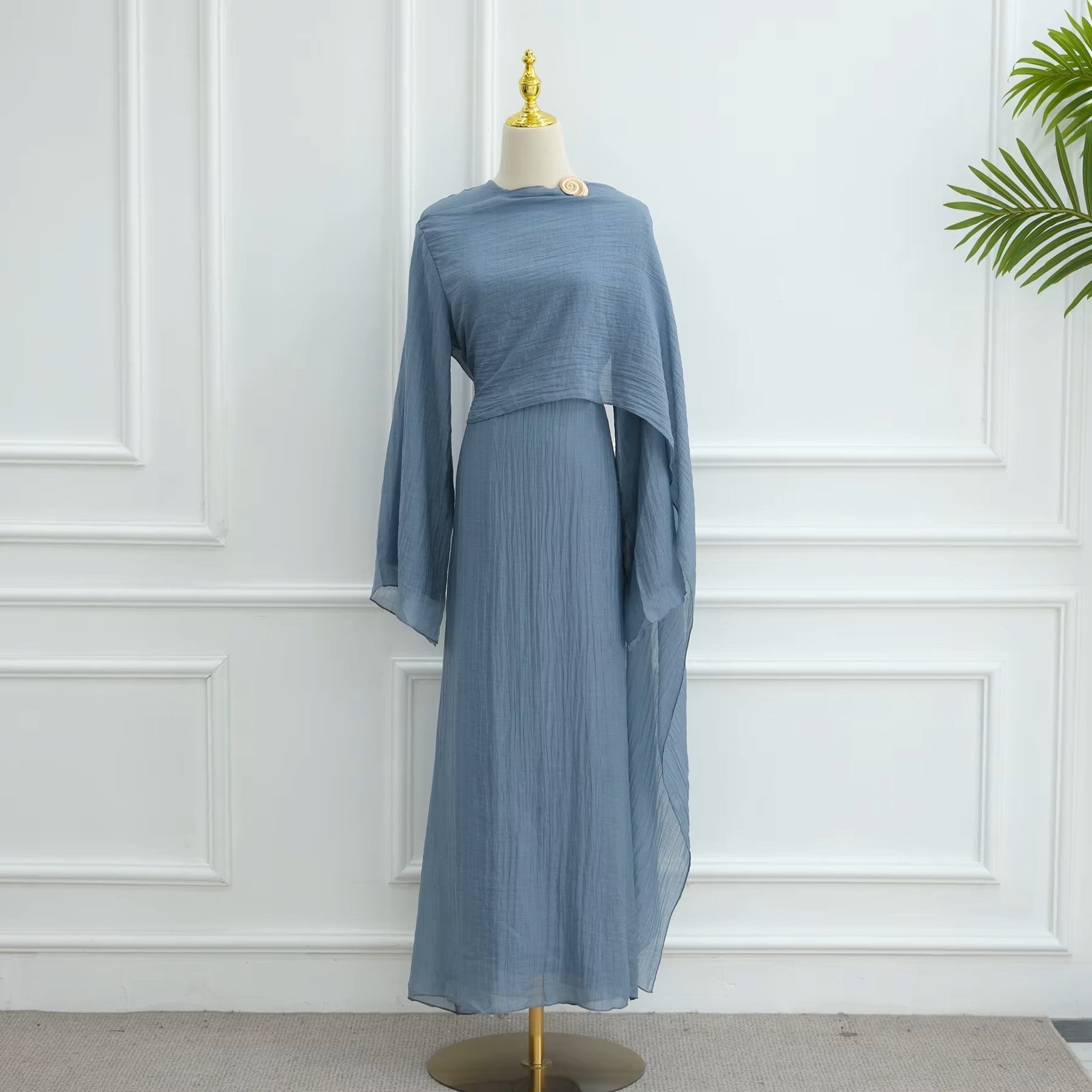 Pleated fabric Hijab dress with shawl gown - Canada Hijab - USA Hijab