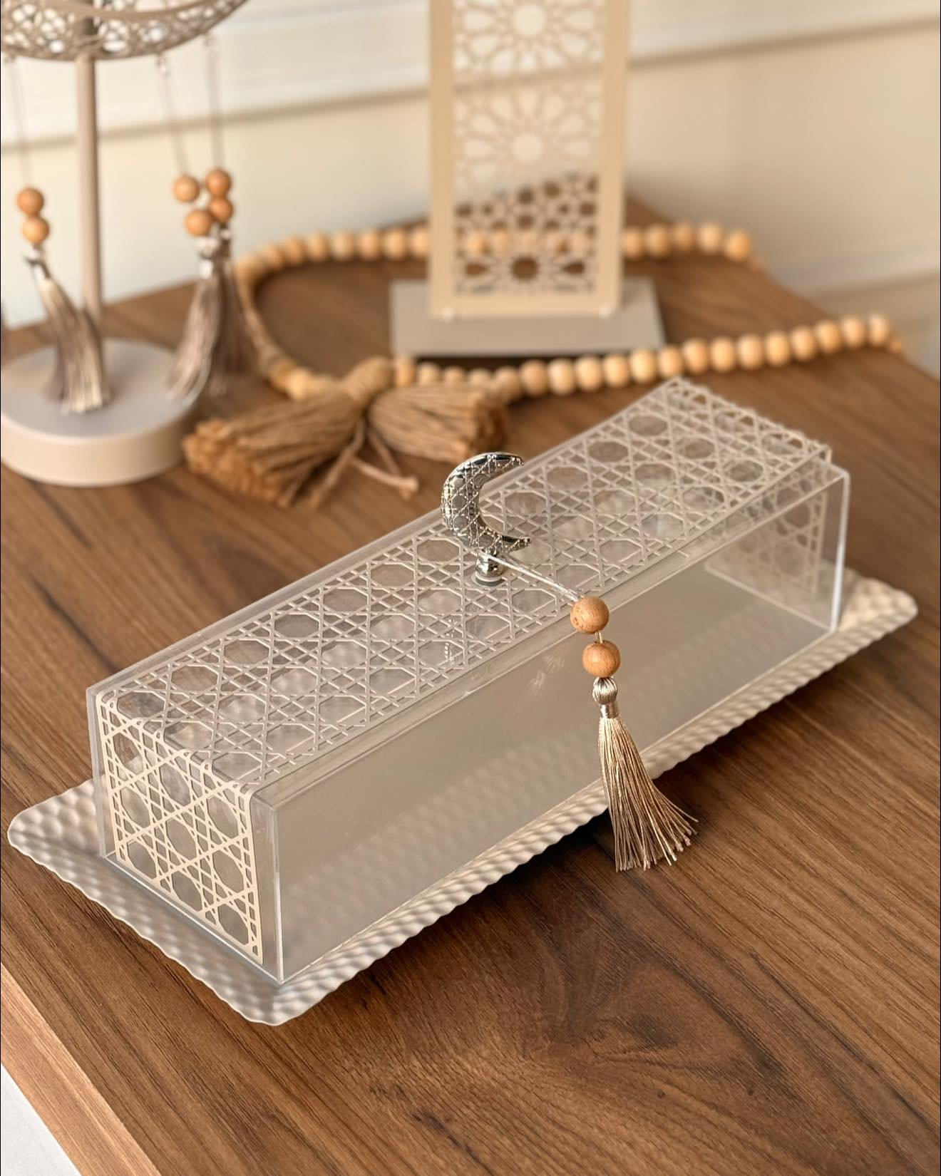 Ramadan serving tray, steel, in beige