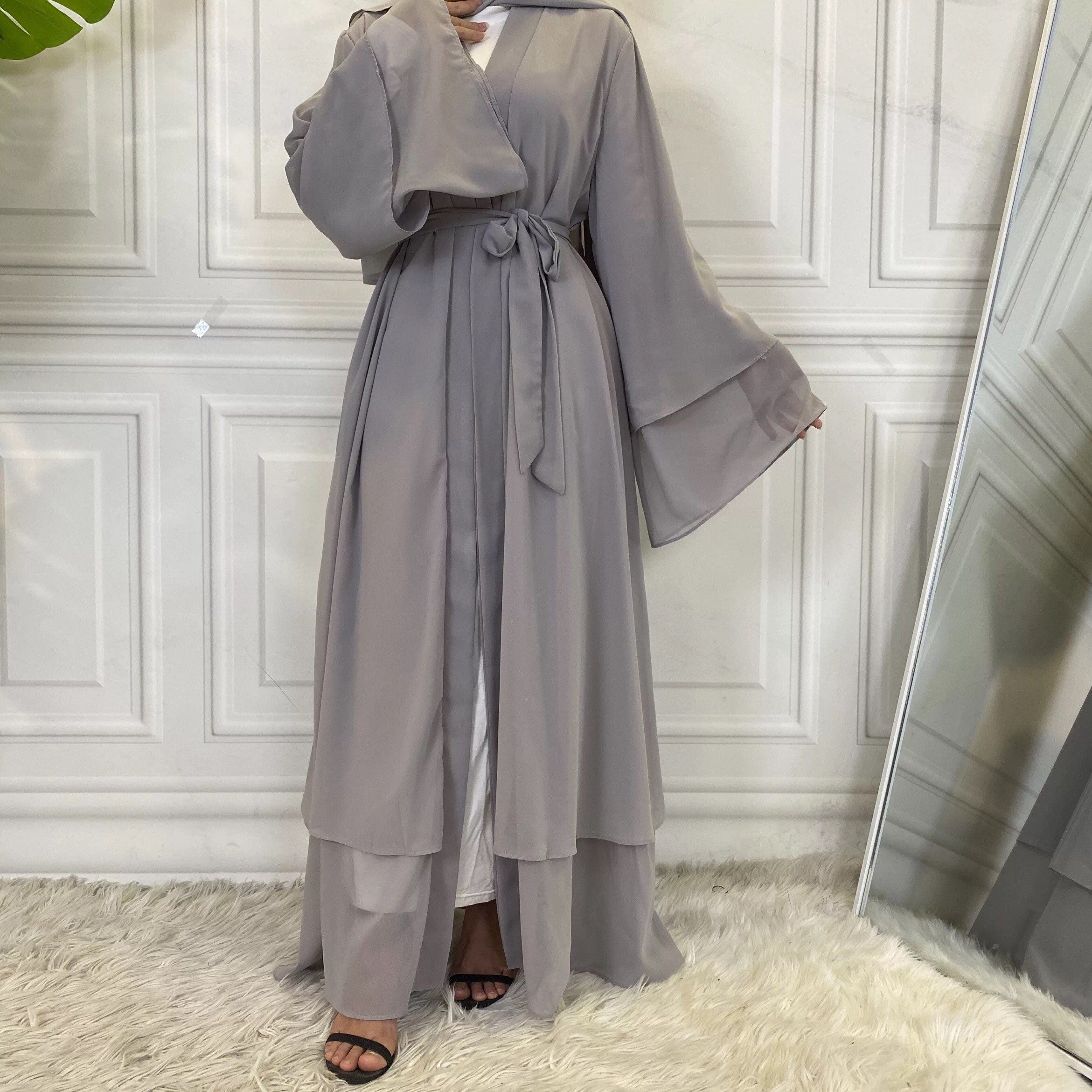 2 layers chiffon Hijab abaya with belt