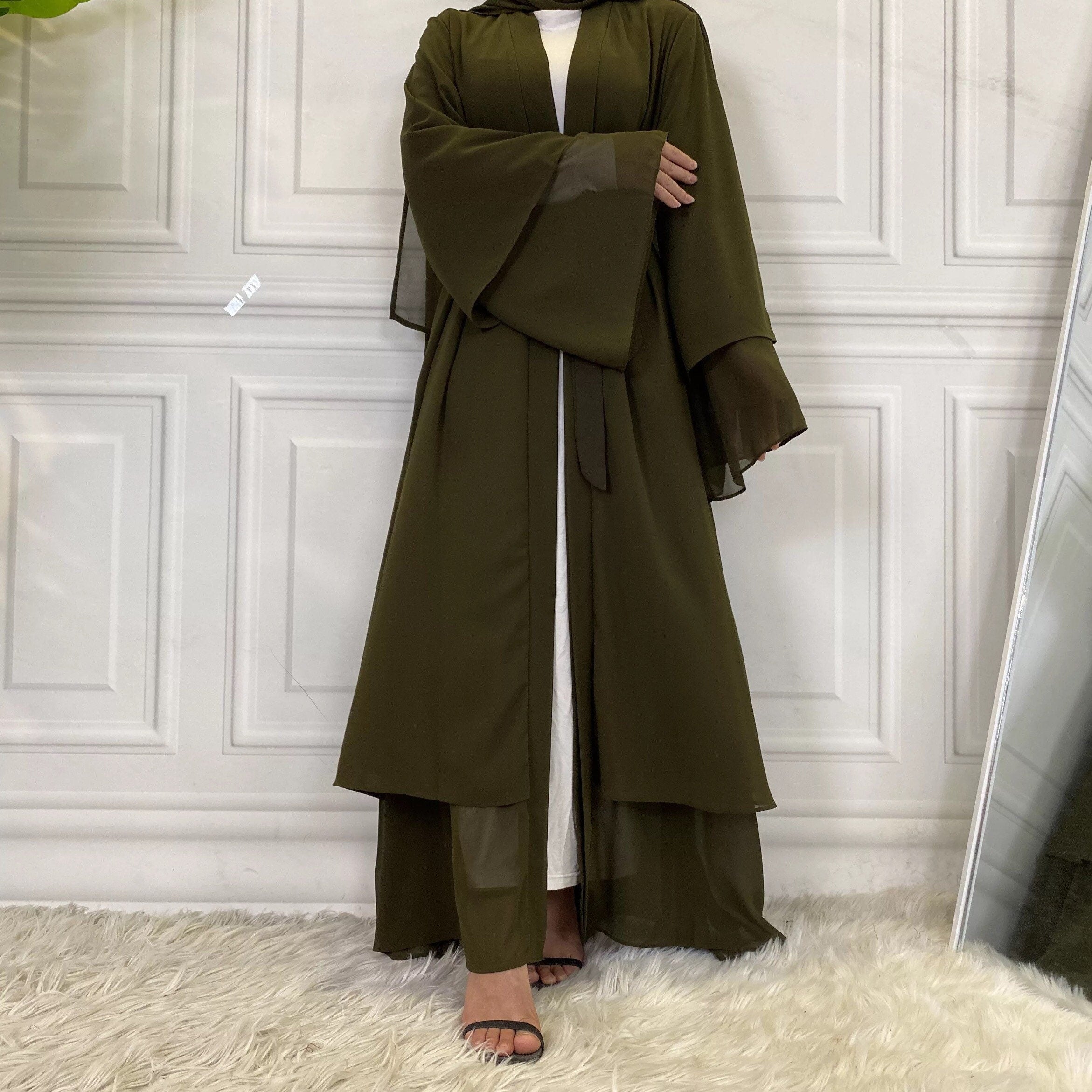 2 layers chiffon Hijab abaya with belt