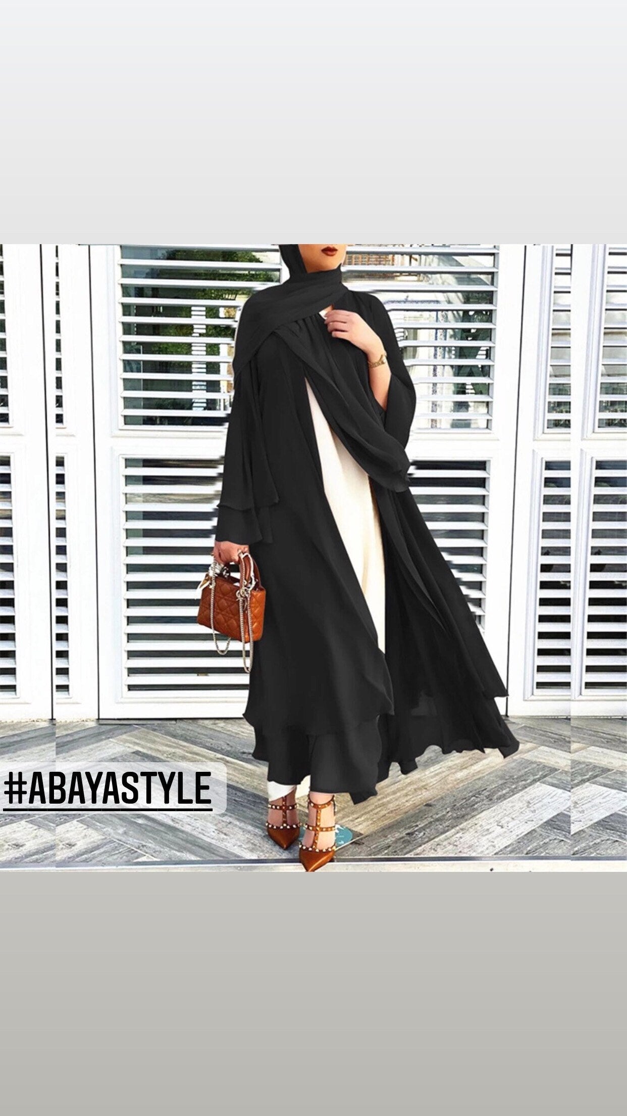 2 layers chiffon Hijab abaya with belt