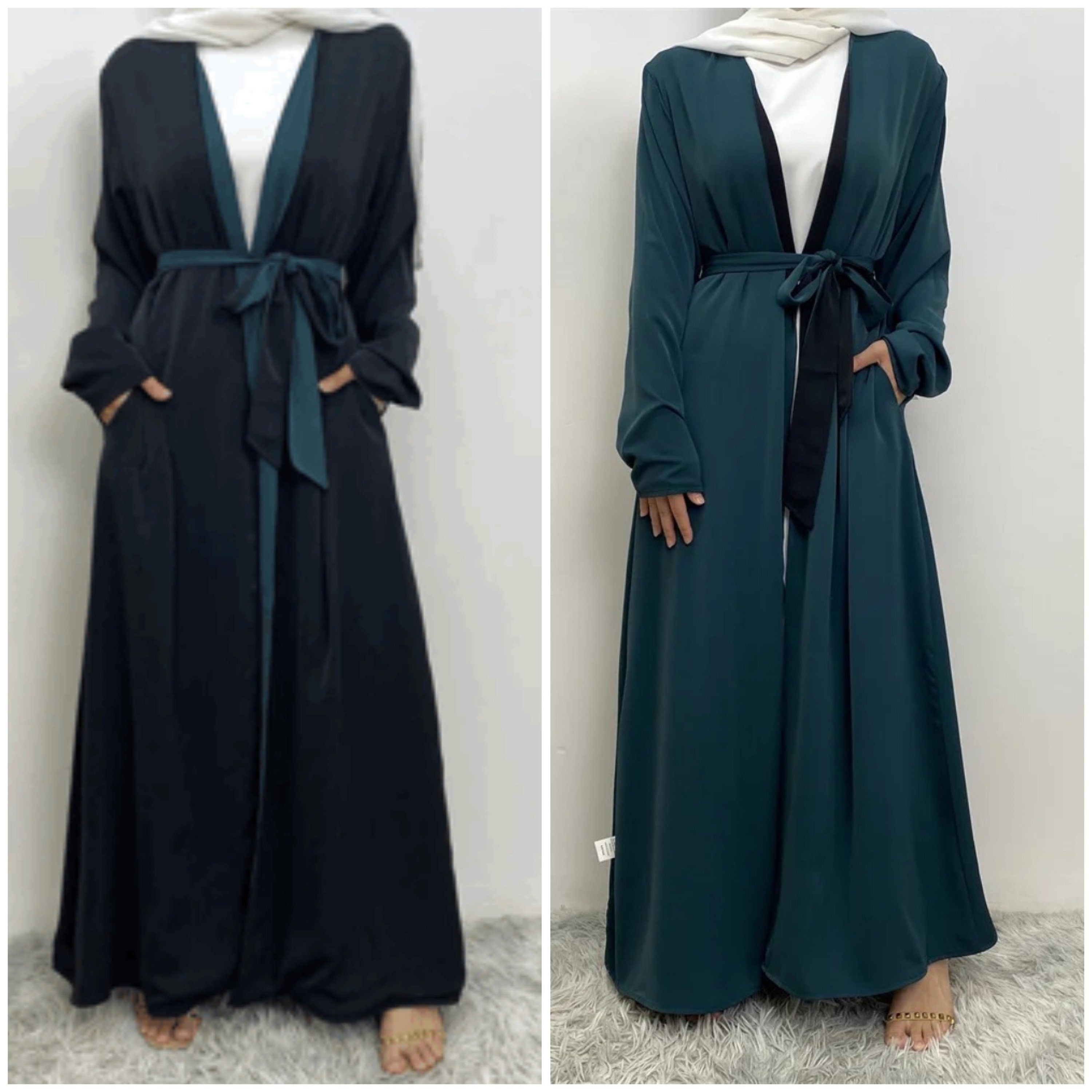 long dresses, one maroon and one brown, on a neutral background.