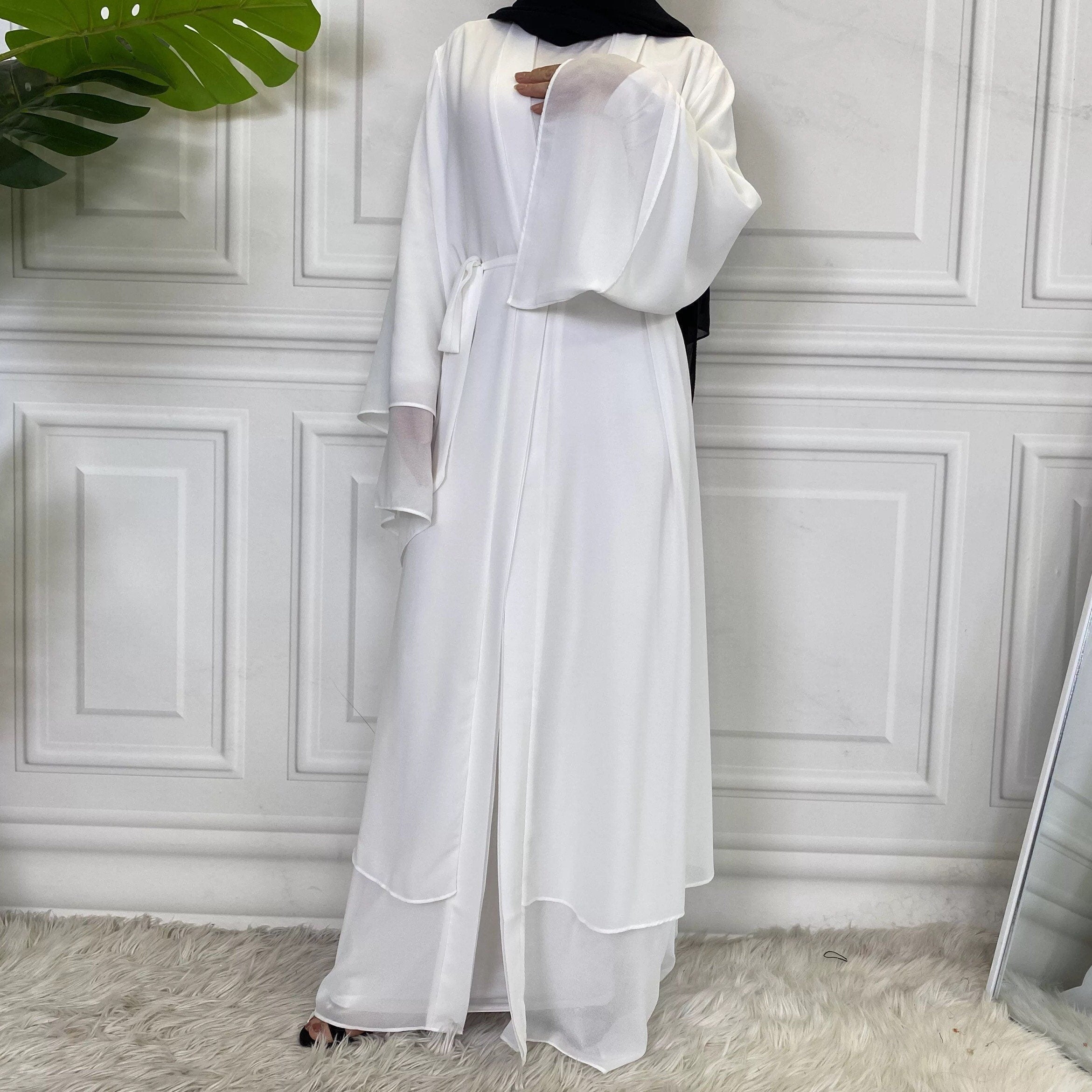 2 layers chiffon Hijab abaya with belt