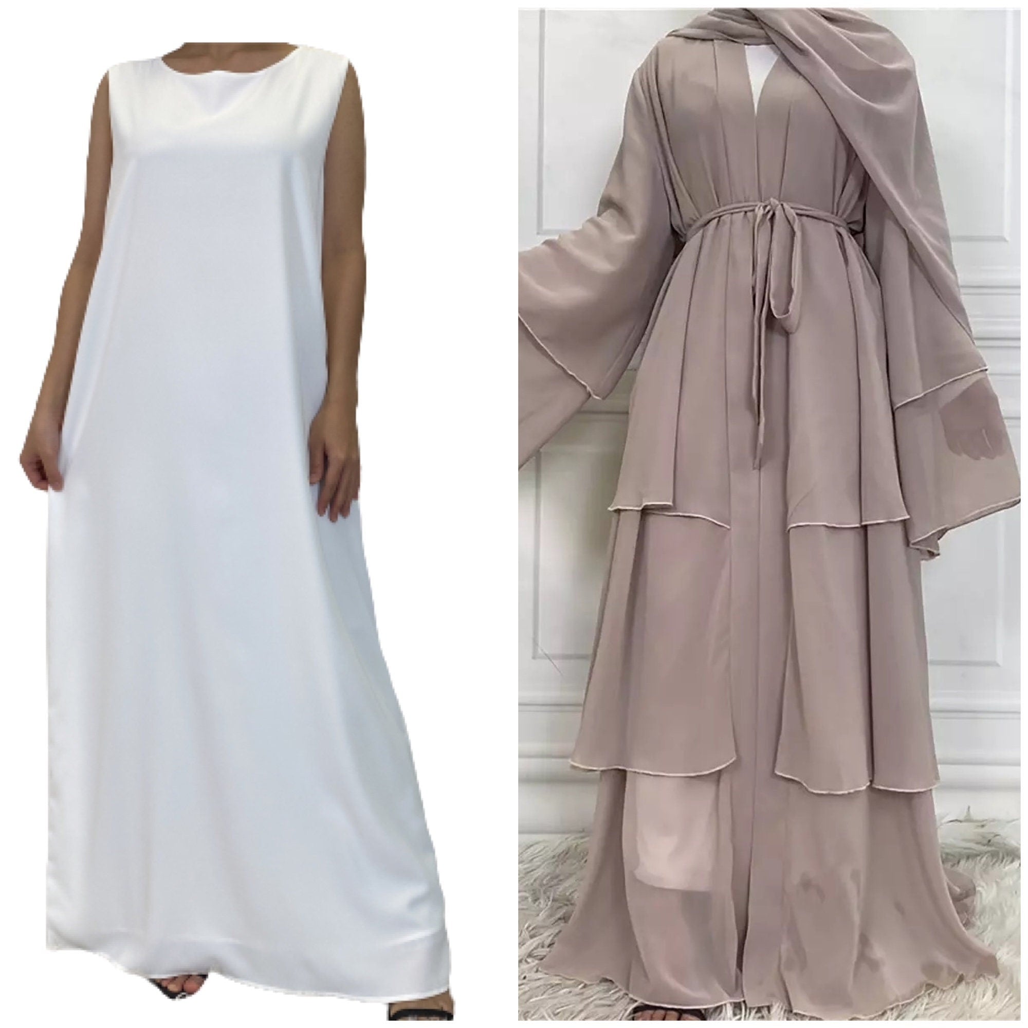 3-Piece Chiffon Layers, Inner Dress, and Coordinating Scarf