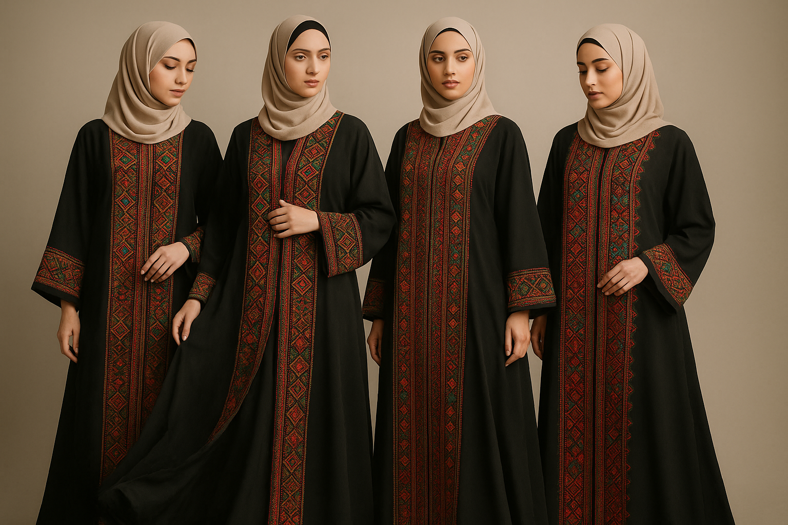 Hijab women wearing Gaza print abaya
