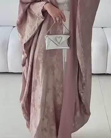 Satin pattern batwing abaya