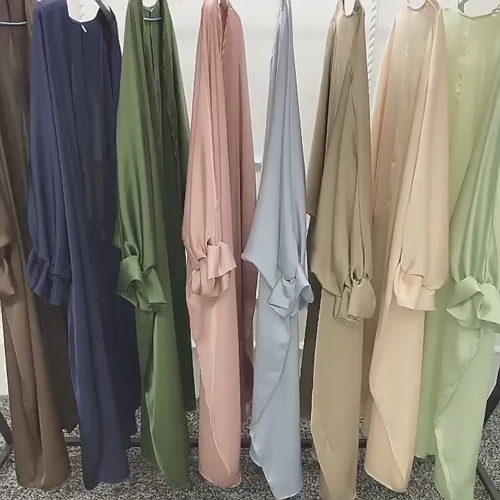 Cuffed bubble sleeves satin abaya