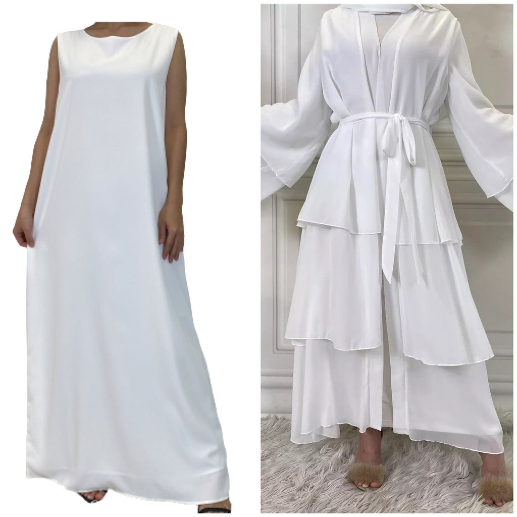 3-Piece Chiffon Layers, Inner Dress, and Coordinating Scarf
