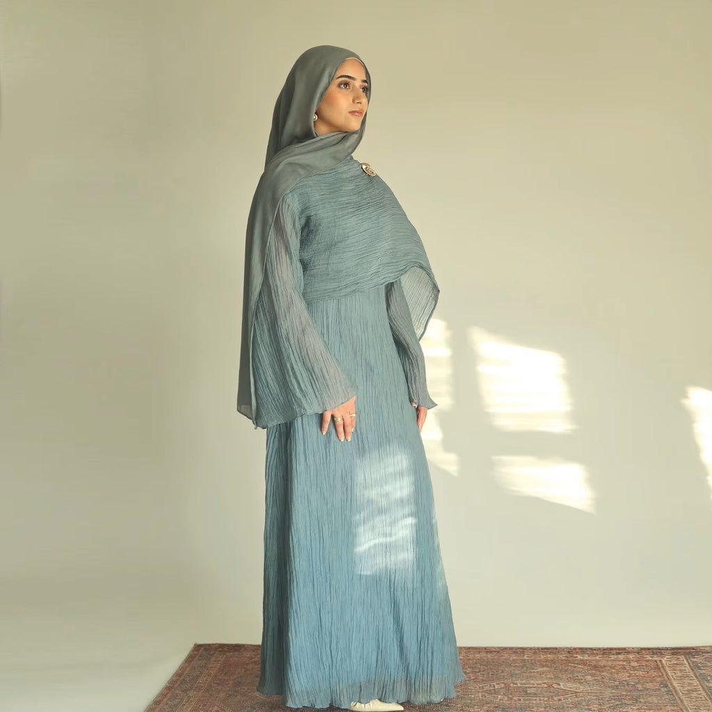 Pleated fabric Hijab dress with shawl gown - Canada Hijab - USA Hijab 