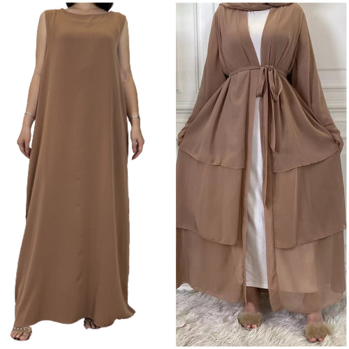 3-Piece Chiffon Layers, Inner Dress, and Coordinating Scarf