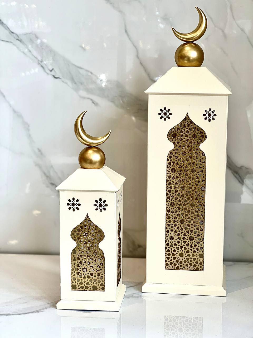 Ramadan lantern candle set, white, suitable for indoor and outdoor decoration