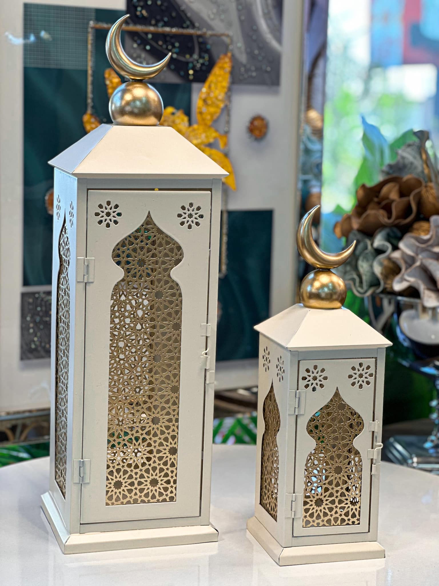 Ramadan lantern candle set, white, suitable for indoor and outdoor decoration 1
