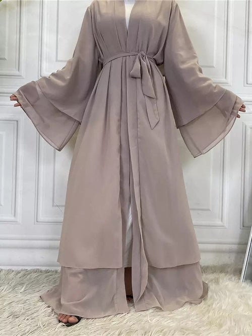 2 layers chiffon Hijab abaya with belt 