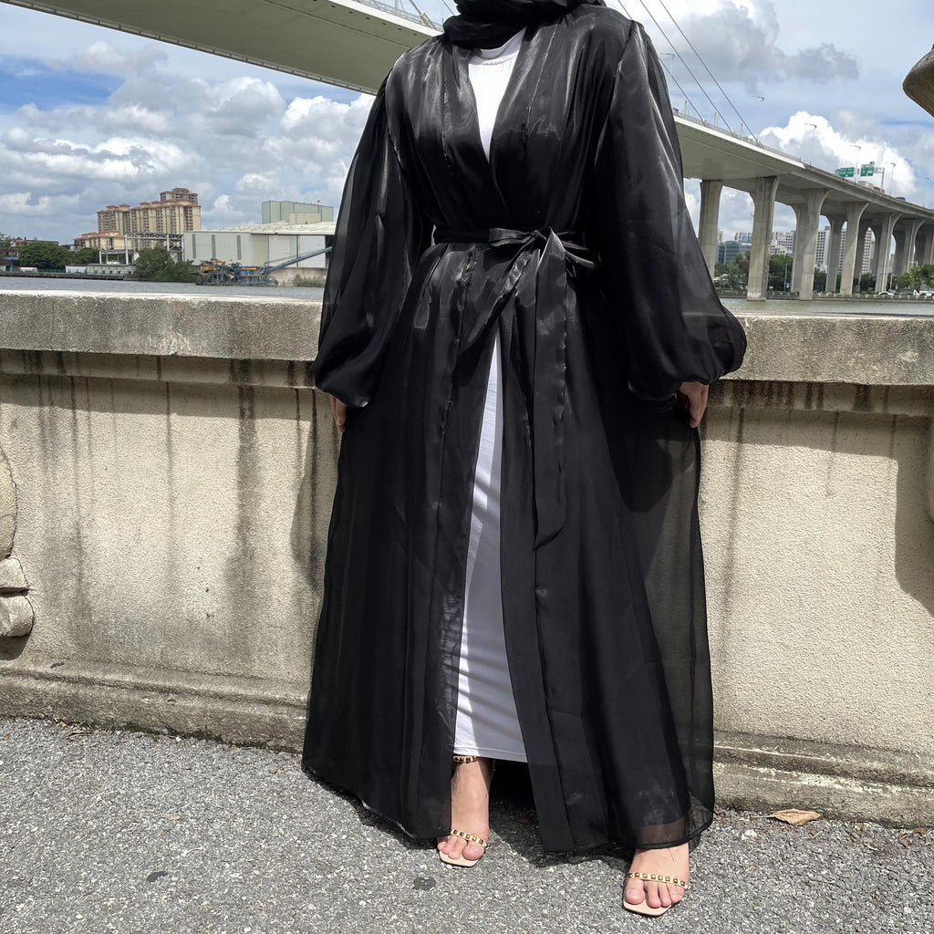 Bubble sleeve Abaya shinny