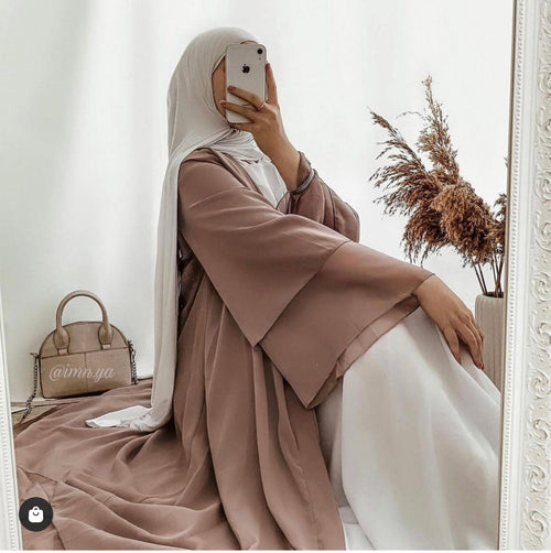 2 layers chiffon Hijab abaya with belt 